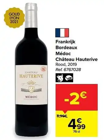 Carrefour Frankrijk bordeaux médoc château hauterive rood, 2019 aanbieding
