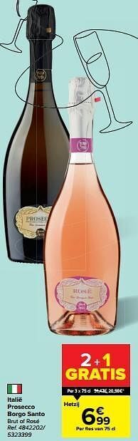 Carrefour Italië prosecco borgo santo brut of rosé aanbieding