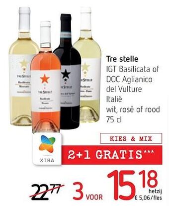 Spar Colruyt Tre stelle igt basilicata of doc aglianico del vulture italië wit rosé of rood aanbieding