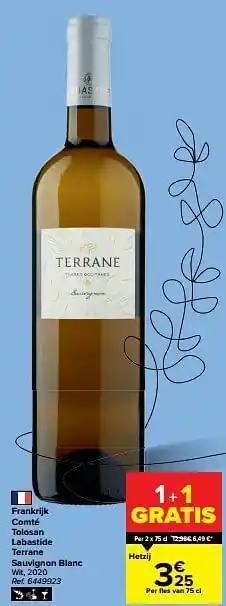 Carrefour Frankrijk comté tolosan labastide terrane sauvignon blanc wit aanbieding