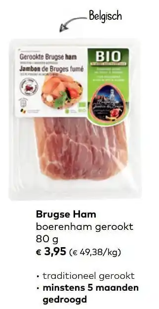 Bio Planet Brugse ham boerenham gerookt 80g aanbieding