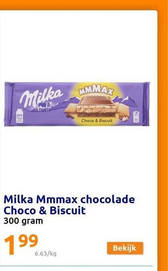 Action Milka Mmmax Chocolade Choco & Biscuit aanbieding