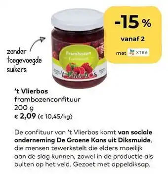 Bio Planet `t vlierbos frambozenconfituur 200g aanbieding