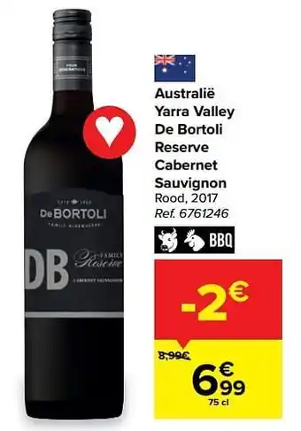 Carrefour Australië yarra valley de bortoli reserve cabernet sauvignon rood aanbieding