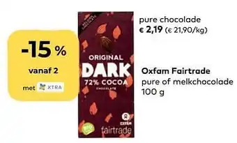 Bio Planet Oxfam fairtrade pure chocolade 100g aanbieding