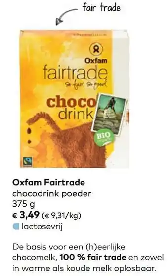 Bio Planet Oxfam fairtrade chocodrink poeder 375g aanbieding