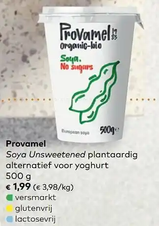 Bio Planet Provamel soya unsweetened plantaardig alternatief voor yoghurt 500g aanbieding