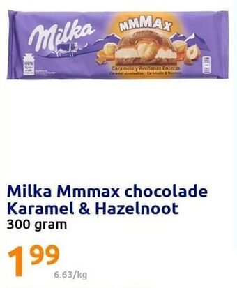 Action Milka mmmax chocolade karamel + hazelnoot aanbieding