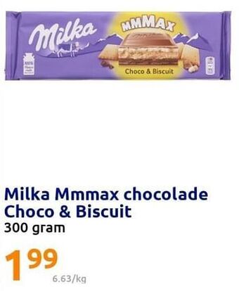 Action Milka mmmax chocolade choco + biscuit aanbieding