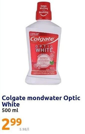 Action Colgate mondwater optic white aanbieding