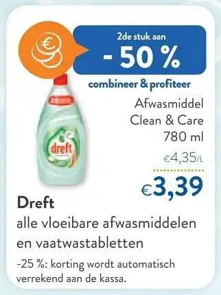 Dreft afwasmiddel clean + care