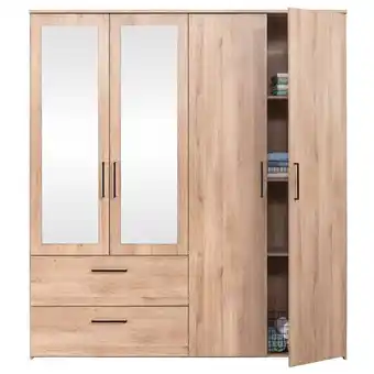 Leen Bakker Kleerkast Orleans 4-deurs - eikenkleur - 201x181x58 cm aanbieding