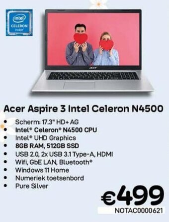 CompuDeals Acer Aspire 3 Intel Celeron N4500 aanbieding