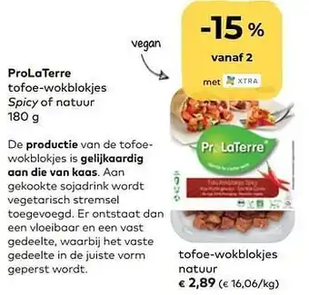 Bio Planet Prolaterre tofoe-wokblokjes natuur 180 g aanbieding
