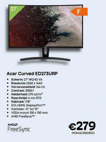 CompuDeals Acer Curved ED273URP aanbieding