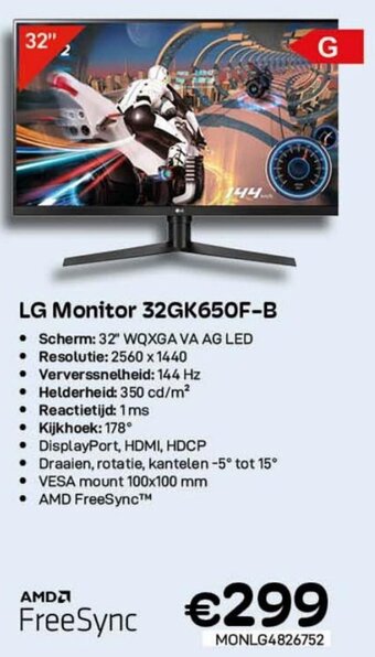 CompuDeals LG Monitor 32GK650F-B aanbieding