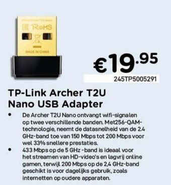 CompuDeals TP-Link Archer T2U Nano USB Adapter aanbieding