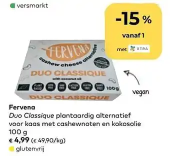 Bio Planet Fervena duo classique plantaardig alternatief voor kaas met cashewnoten en kokosolie 100g aanbieding