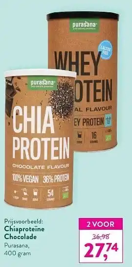 Holland & Barrett Chiaproteïne chocolade purasana 400g aanbieding