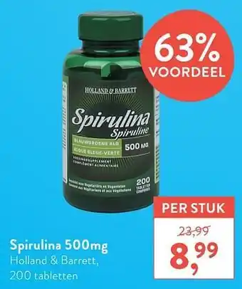 Holland & Barrett Spirulina 500mg holland + barrett 200 tabletten aanbieding