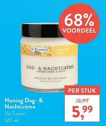 Holland & Barrett Honing dag- + nachtcrème de tuinen 120ml aanbieding