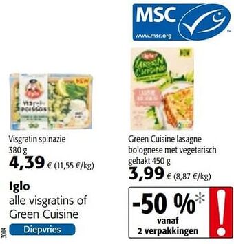 Colruyt Iglo alle visgratins of green cuisine aanbieding