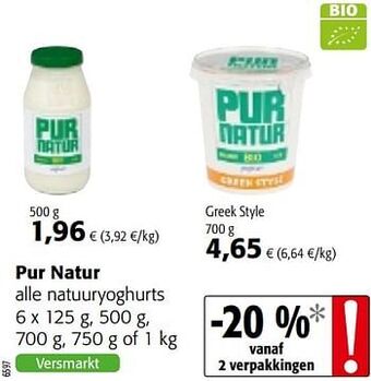 Colruyt Pur natur alle natuuryoghurts aanbieding