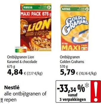 Colruyt Nestlé alle ontbijtgranen of repen aanbieding