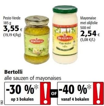 Colruyt Bertolli alle sauzen of mayonaises aanbieding
