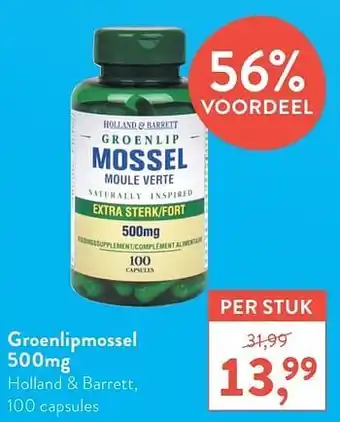Holland & Barrett Groenlipmossel 500mg holland + barrett 100 capsules aanbieding