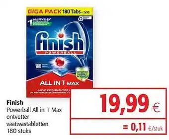 Colruyt Finish powerball all in 1 max ontvetter vaatwastabletten aanbieding