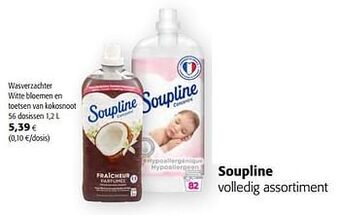 Soupline wasverzachter witte bloemen en toetsen van kokosnoot