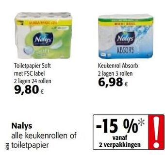 Colruyt Nalys alle keukenrollen of toiletpapier aanbieding