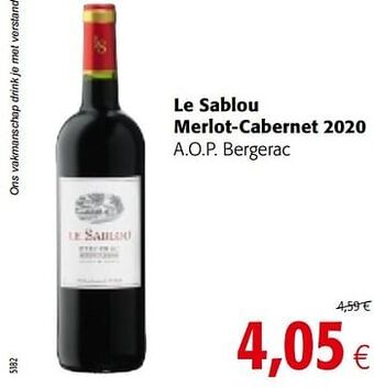 Colruyt Le sablou merlot-cabernet 2020 a.o.p. bergerac aanbieding