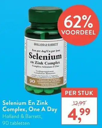 Holland & Barrett Selenium en zink complex, one a day holland + barrett 90 tab;etten aanbieding