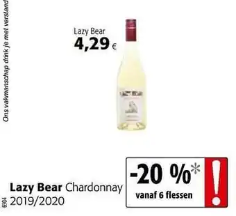 Colruyt Lazy bear chardonnay 2019-2020 aanbieding