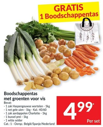 Intermarché Boodschappentas met groenten voor vis aanbieding