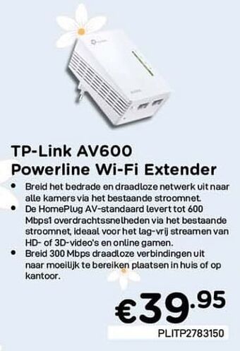 CompuDeals Tp-link av600 powerline wi-fi extender aanbieding