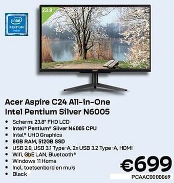 Acer aspire c24 all-in-one intel pentium silver n6005