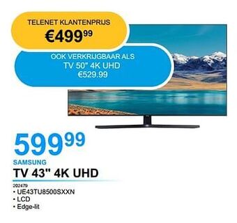 VCD Samsung tv 43`` 4k uhd ue43tu8500sxxn aanbieding