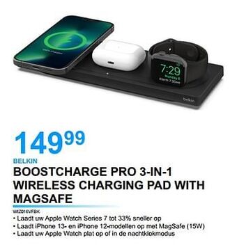 Computer Checkpoint Belkin boostcharge pro 3-in-1 wireless charging pad with magsafe wiz016vfbk aanbieding