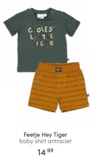 Feetje hey tiger baby shirt antraciet