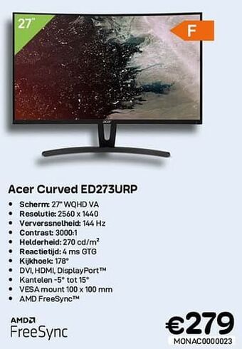 CompuDeals Acer curved ed273urp aanbieding