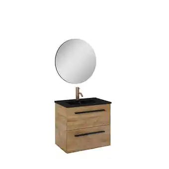 Atlantic badmeubelset Stella met spiegel en zwarte wastafel 60 cm Canela eiken