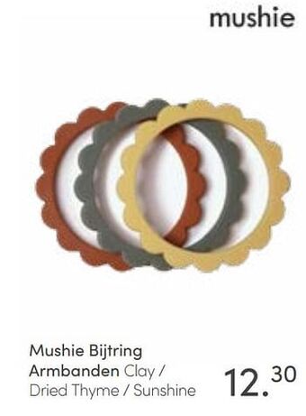 Baby & Tiener Mushie bijtring armbanden clay - dried thyme - sunshine aanbieding
