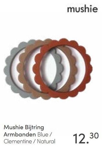 Baby & Tiener Mushie bijtring armbanden blue - clementine - natural aanbieding