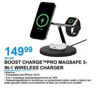 Computer Checkpoint Belkin boost charge pro magsafe 3- in-1 wireless charger wiz009vfbk aanbieding