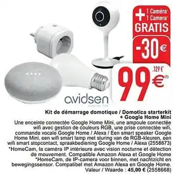 Cora Avidsen kit de démarrage domotique - domotica starterkit + google home mini aanbieding