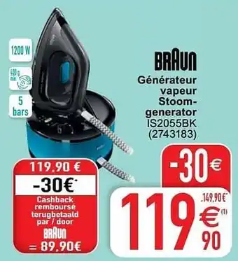 Cora Braun générateur vapeur stoomgenerator is2055bk aanbieding