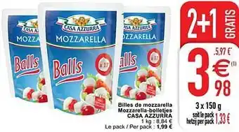 Cora Billes de mozzarella mozzarella-bolletjes casa azzurra aanbieding